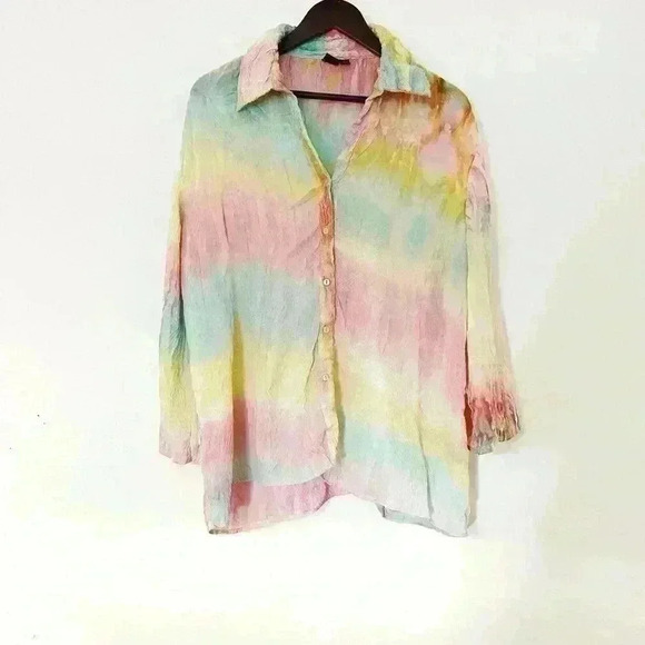 Milano Tops - Milano Tie Dyed Abstract Button Up Top